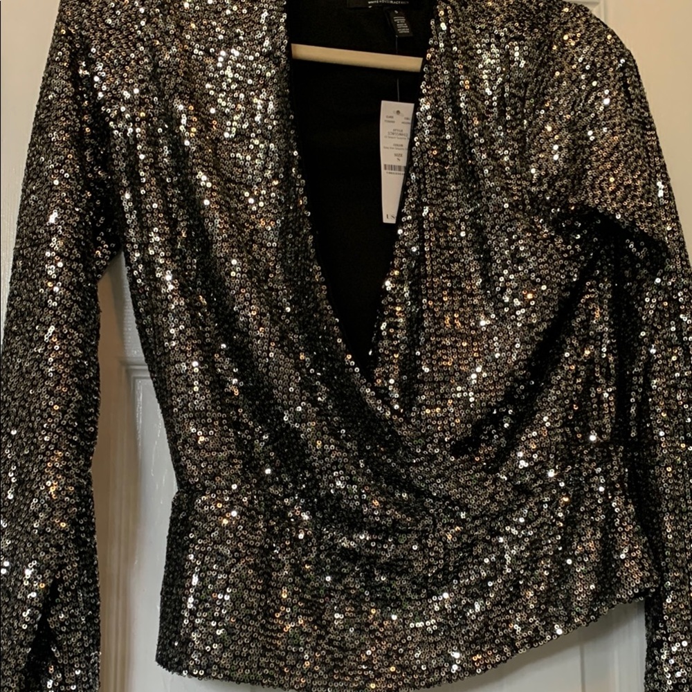 Sequin Black Wrap Top